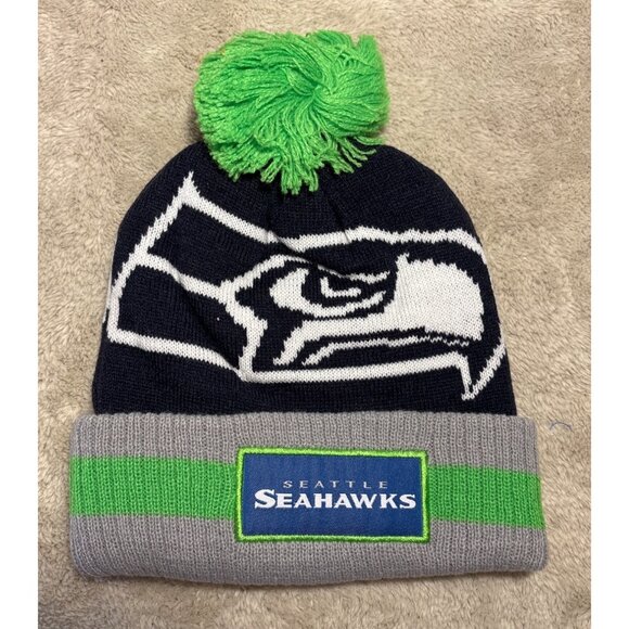 Seattle Seahawks Bud Light Knit Beanie Hat W/ Pom Navy Gray Green NFL Licensed - Picture 6 of 7